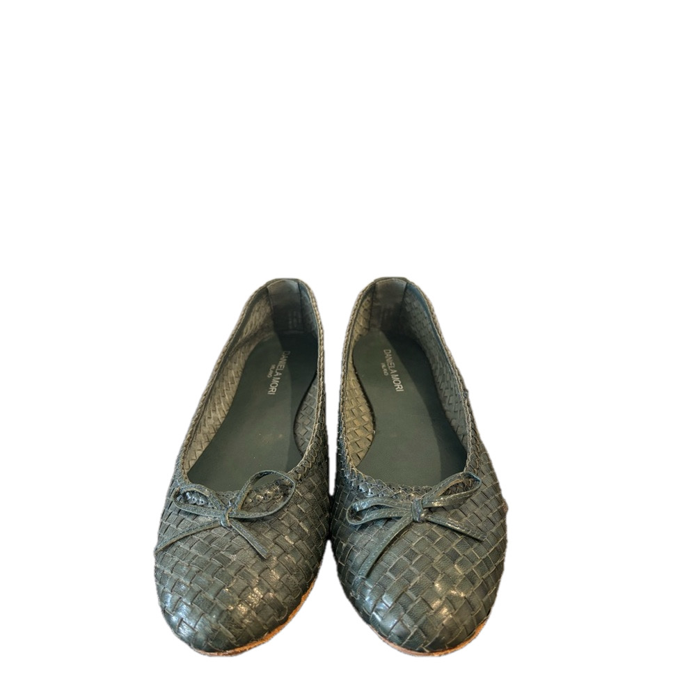 Daniela Mori Green Woven Leather Ballet Flats Size 40